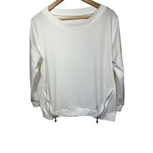 SOFIBELLA Women's Crew Neck Side Zip Long Sleeve Top White Size Large